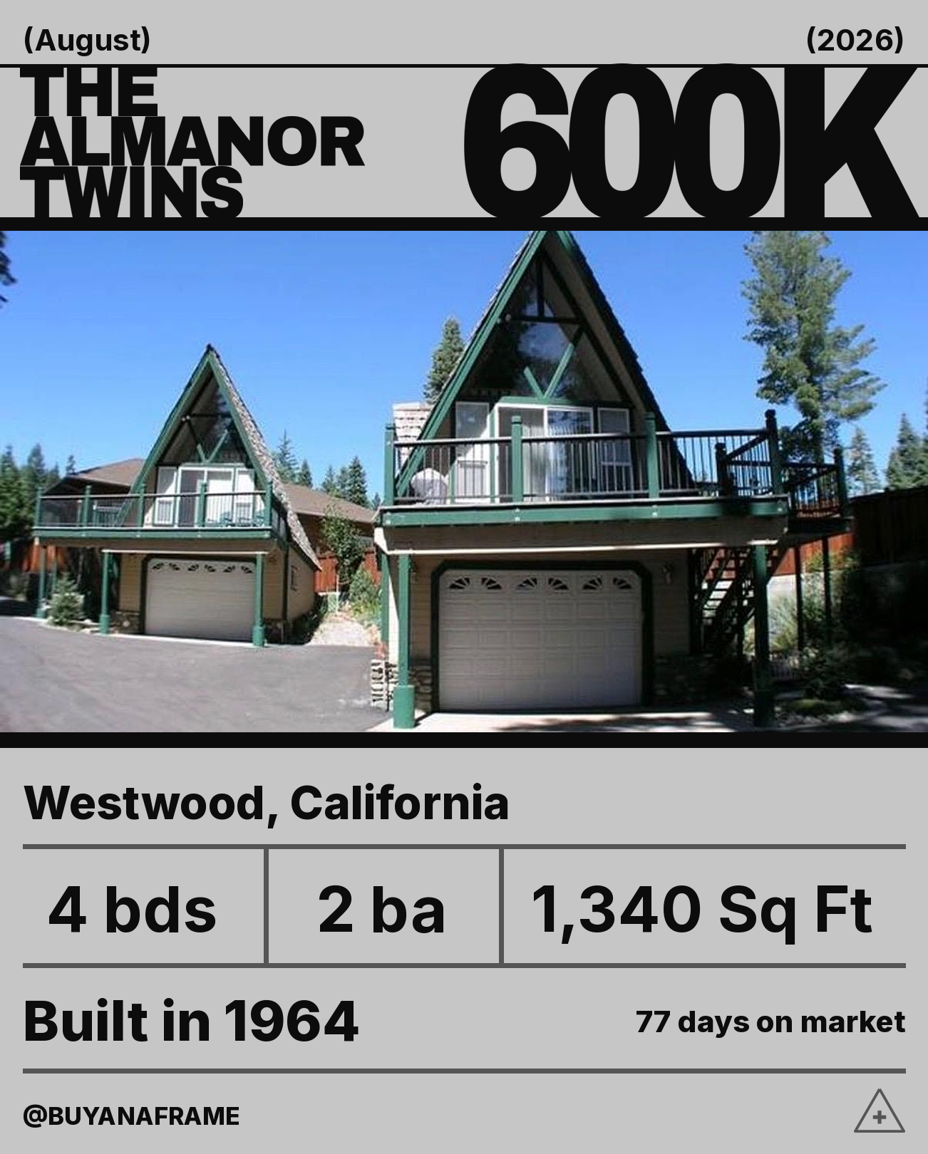 Most A-frame listings offer one triangle. This one, on the Lake Almanor peninsula in Westwood, California, offers two.